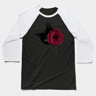 Black Cat With Rose Baseball T-Shirt